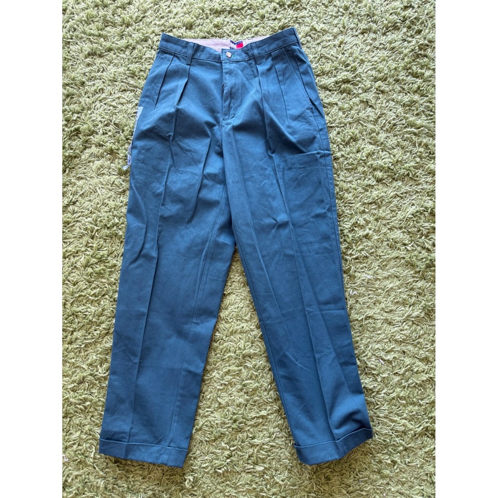 Tommy Hilfiger Mens Pleated Chino Pants Dark Green 30x30 Cuffed Straight Leg NEW
